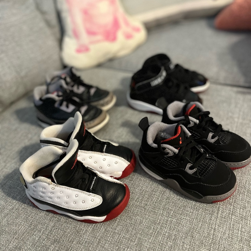 Lot of 4 Toddler 7C Jordan’s. Bred 4, Bred 11, Black Cement 3, Bred 13